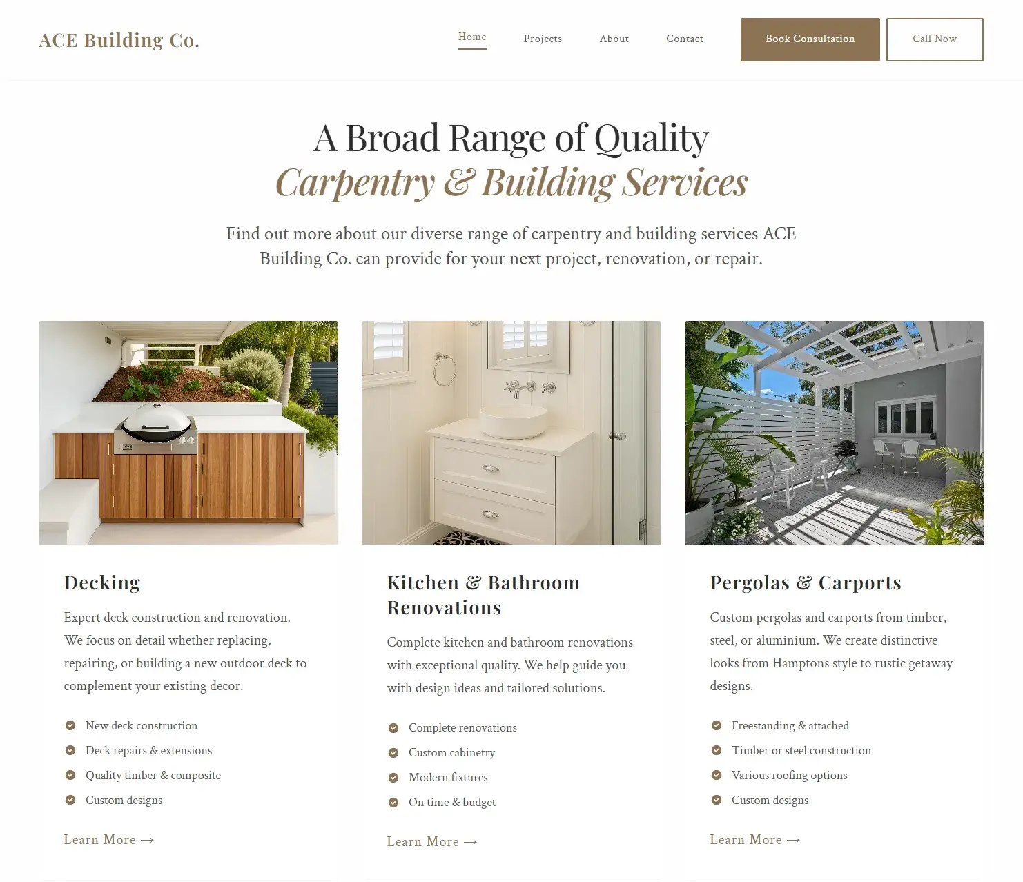 New services page with imagery and detailed cards