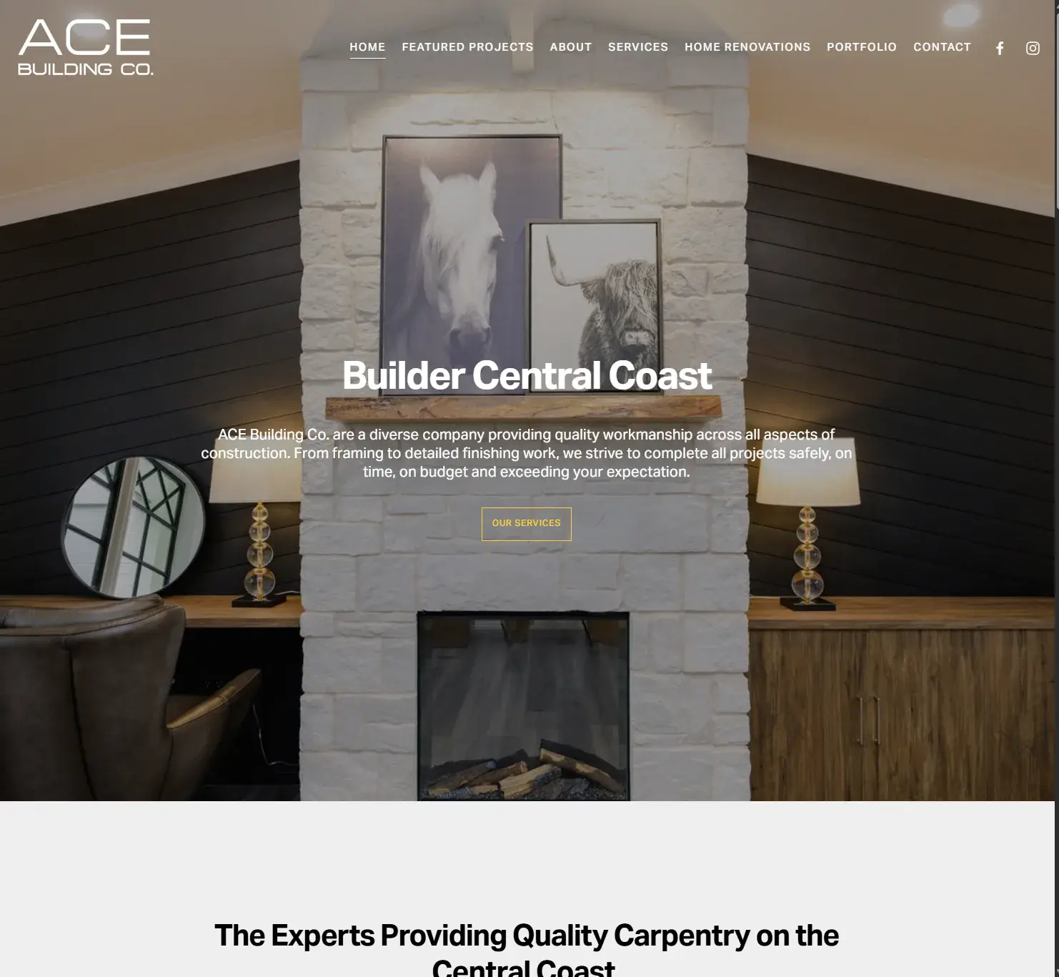Ace Building Co. old homepage with dark template design