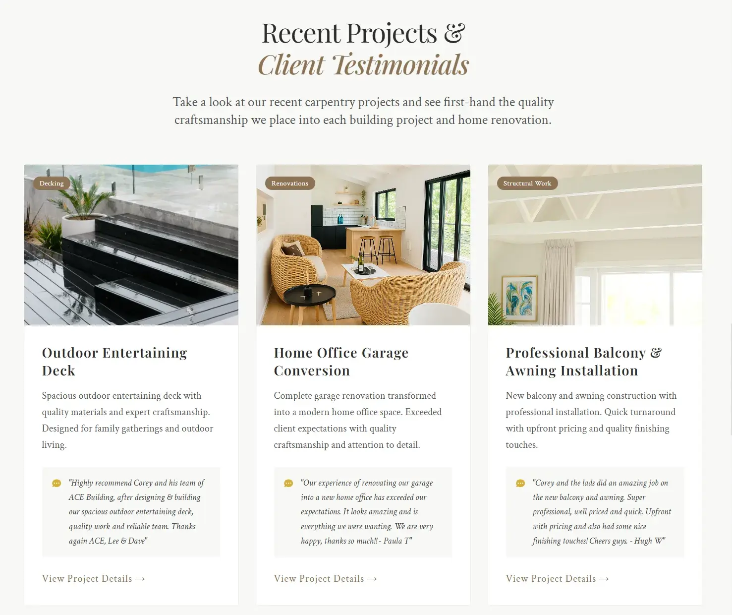 Recent projects with client testimonials