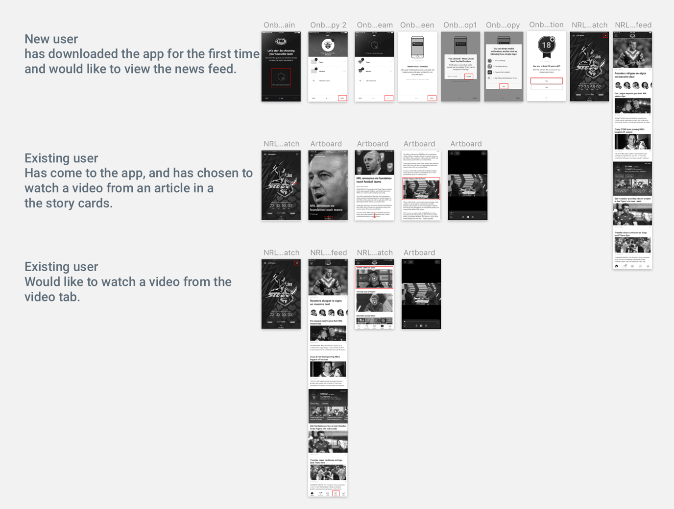 Story card entry points in the sports app