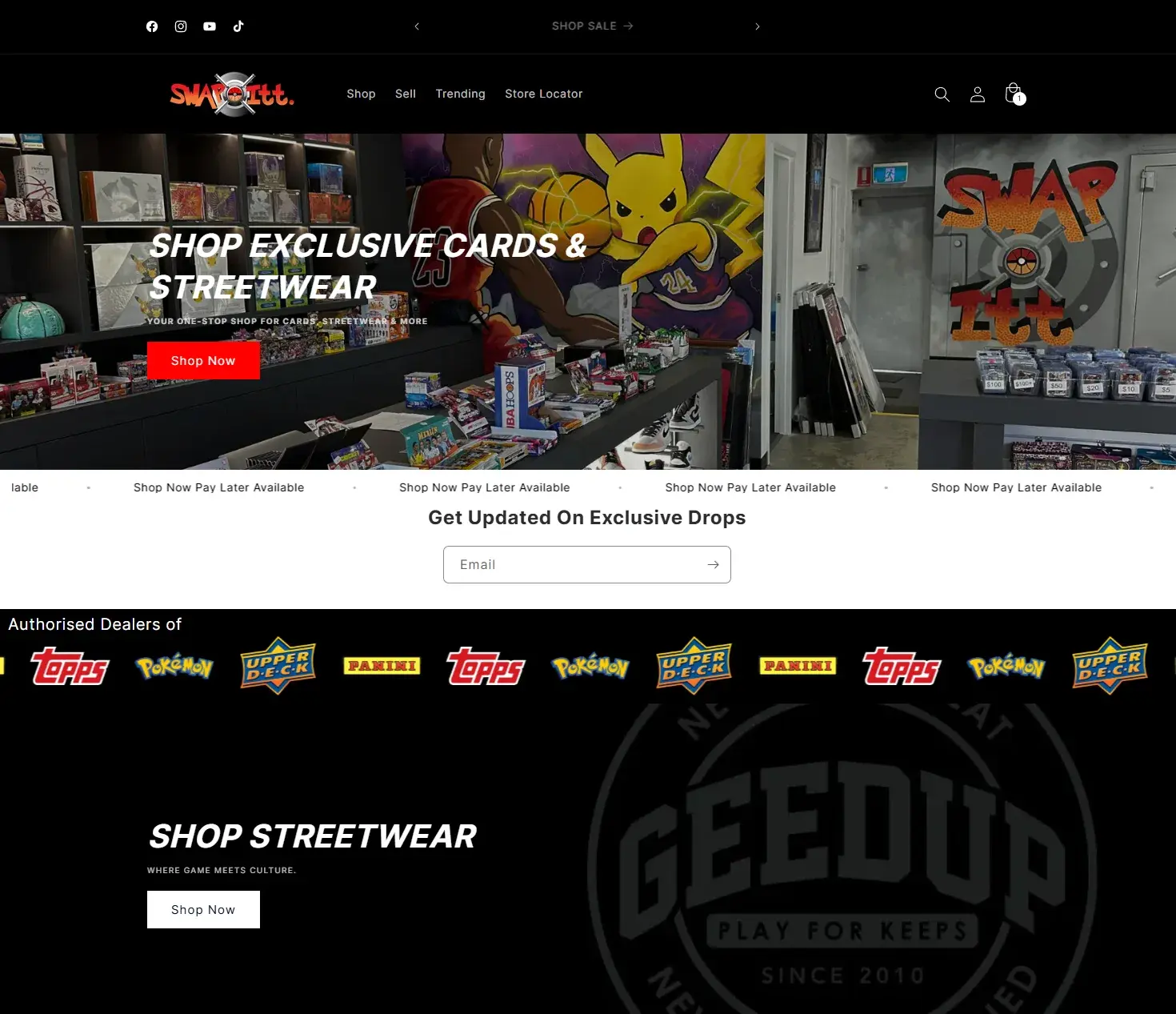 Swapitt's old Shopify template storefront