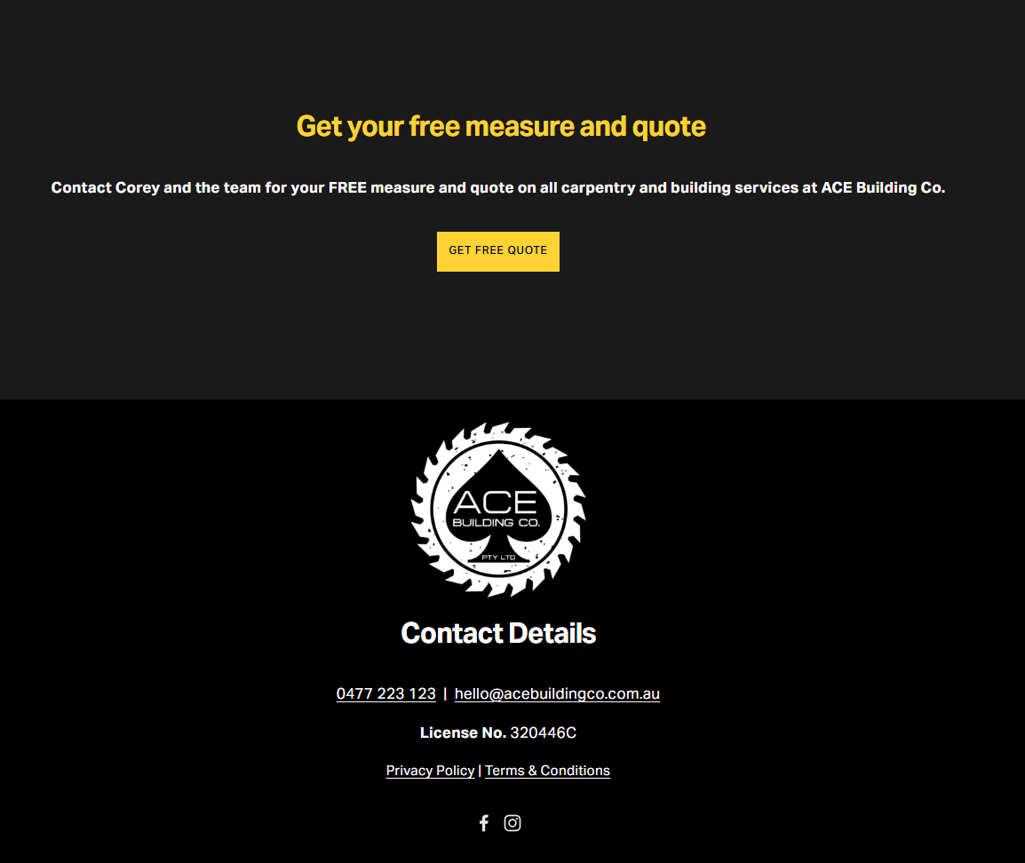 Old contact section with minimal information on dark background