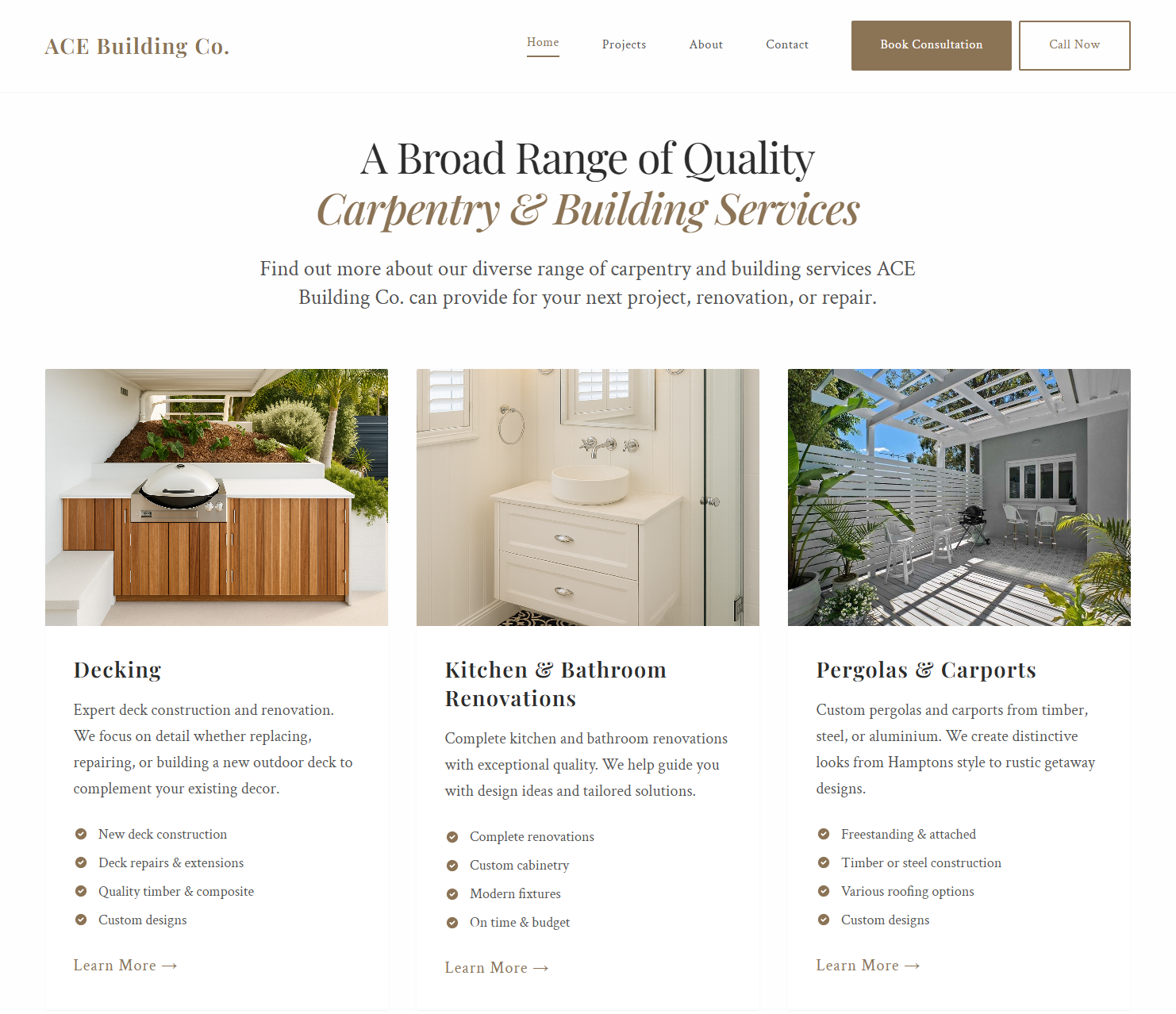 New services section with high-quality imagery and clean card layout