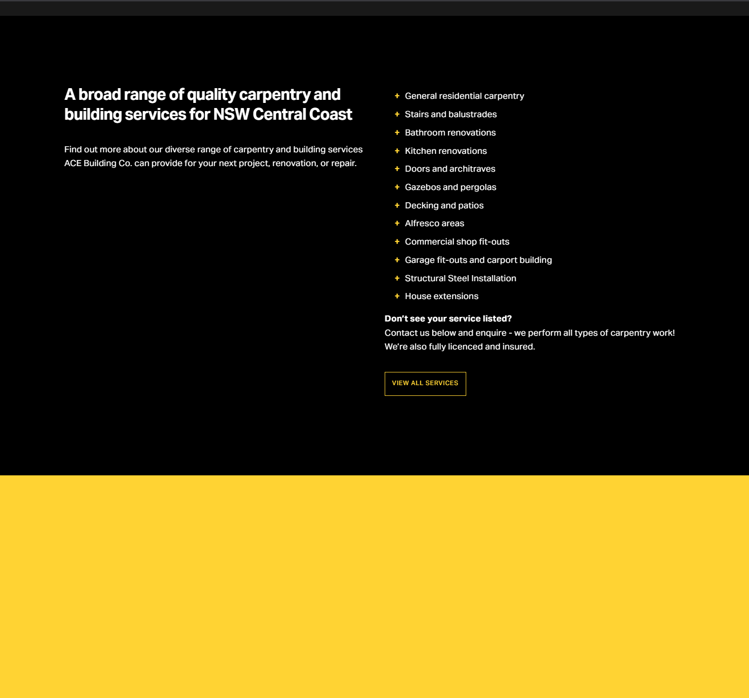 Old services page with dark background and plain bullet list