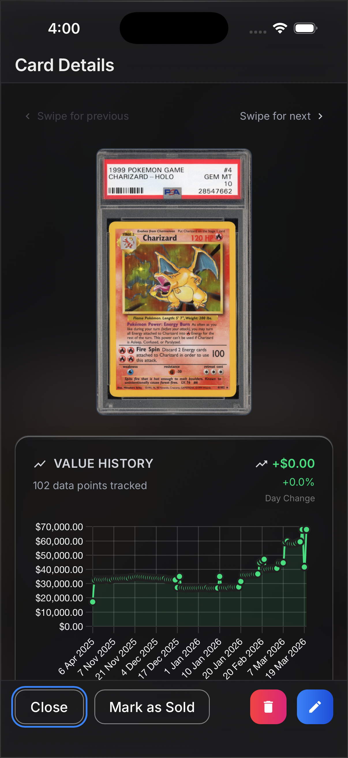 MyCardTracker mobile card details view