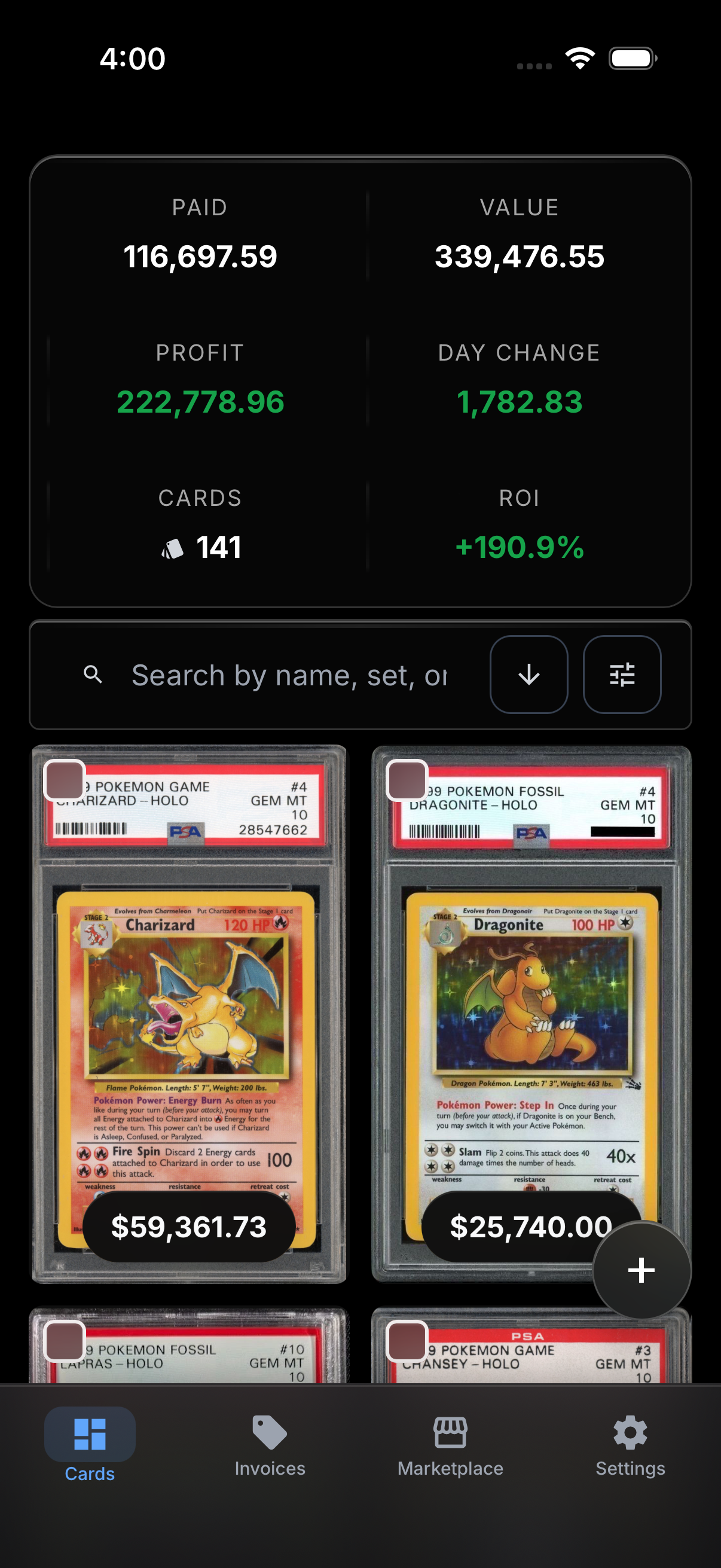 MyCardTracker mobile dashboard view
